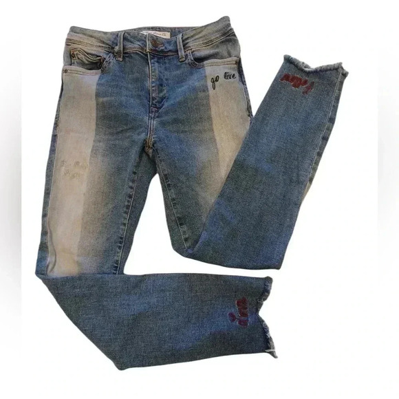 Mavi Tess High Rise Skinny Embroidery Raw Hem Jeans  Size 25 - Picture 1 of 13